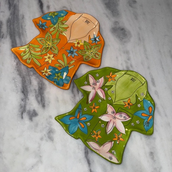 Noble Excellence "SUNSET GROVE" Beach ORANGE and GREEN BEACH SHIRT PLATE. - Picture 4 of 5